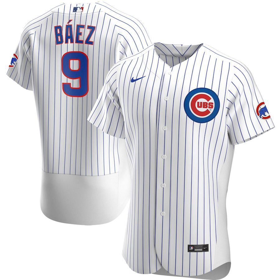 Mens Chicago Cubs 9 Javier Baez Nike White Home Authentic Player MLB Jerseys